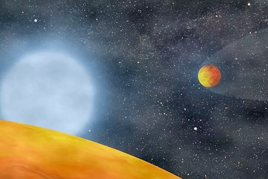 Une représentation artistique des deux planètes de la taille de la Terre orbitant autour d'une étoile à la fin de sa vie. (Crédit: S. Charpinet) 