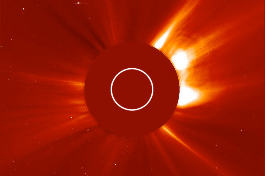 Une image du Soleil prise à l'aide d'un coronographe. (Crédit: NASA/SOHO)