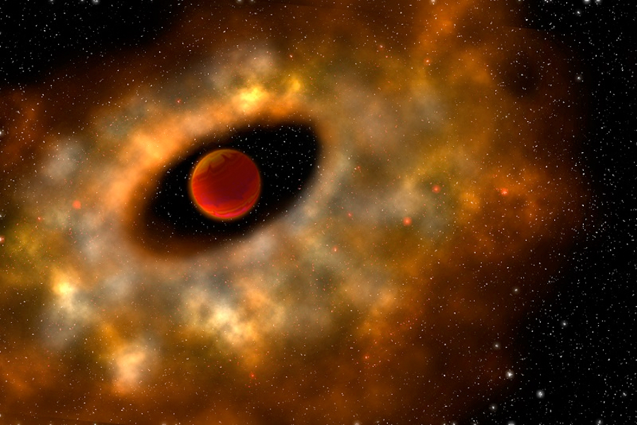 Artist's view of a dust disc around a brown dwarf. (Credit: R. Dienel)