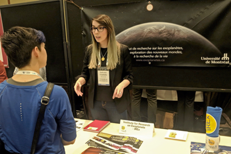 The iREx Coordinator, Nathalie Ouellette, hosted the iREx booth at the AAS Student Fair. (Credit: W. Morris)