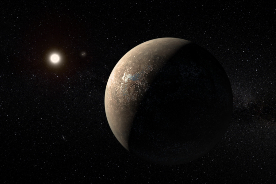 Une représentation de l'exoplanète Proxima Centauri b, l'exoplanète la plus proche du Système solaire. (Crédit: ESO/M. Kornmesser)