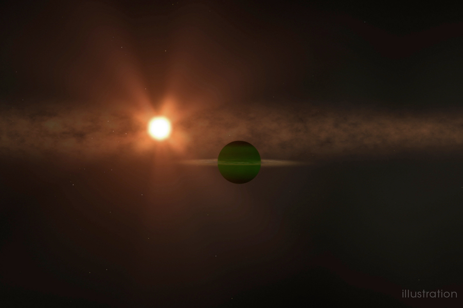 Représentation artistique de la planète AU Mic b (au premier plan) et de son étoile (en arrière-plan). (Crédit: NASA GSFC/C. Smith/USRA)