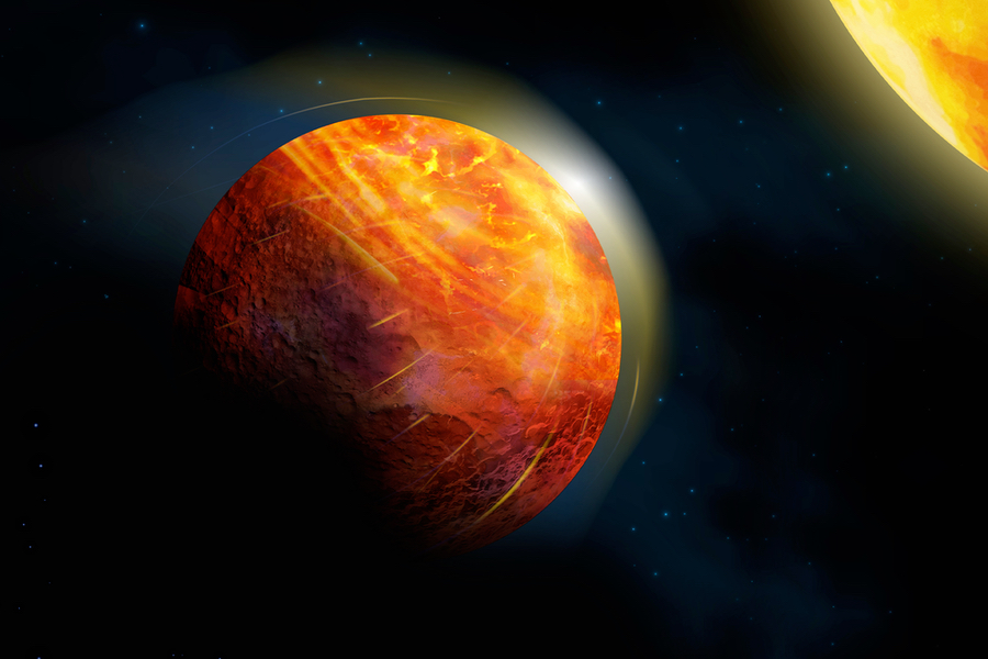 Artistic representation of the lava planet K2-141b. (Credit: J. Roussy/McGill Graphic Design/Getty Images)