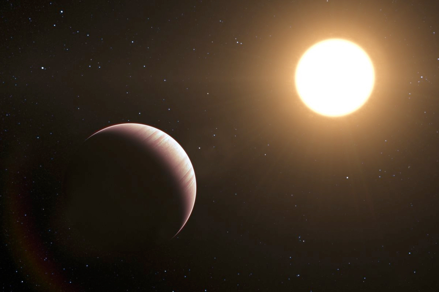 Représentation artistique de l'exoplanète Tau Boötis b et de son étoile hôte. (Crédit: ESO/L. Calçada)