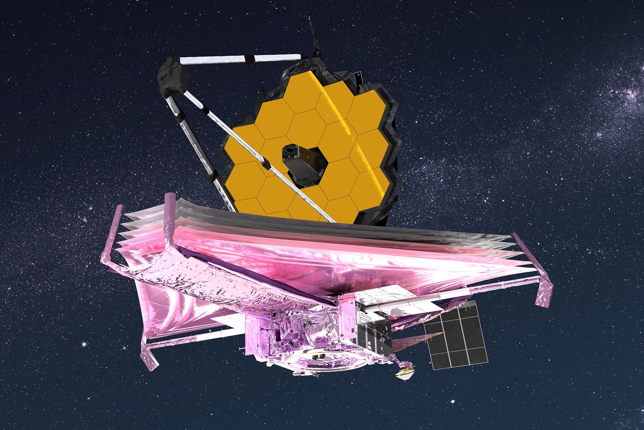 An artist's rendering of the James Webb Space Telescope. (Credit: NASA GSFC/CIL/A. M. Gutierrez)