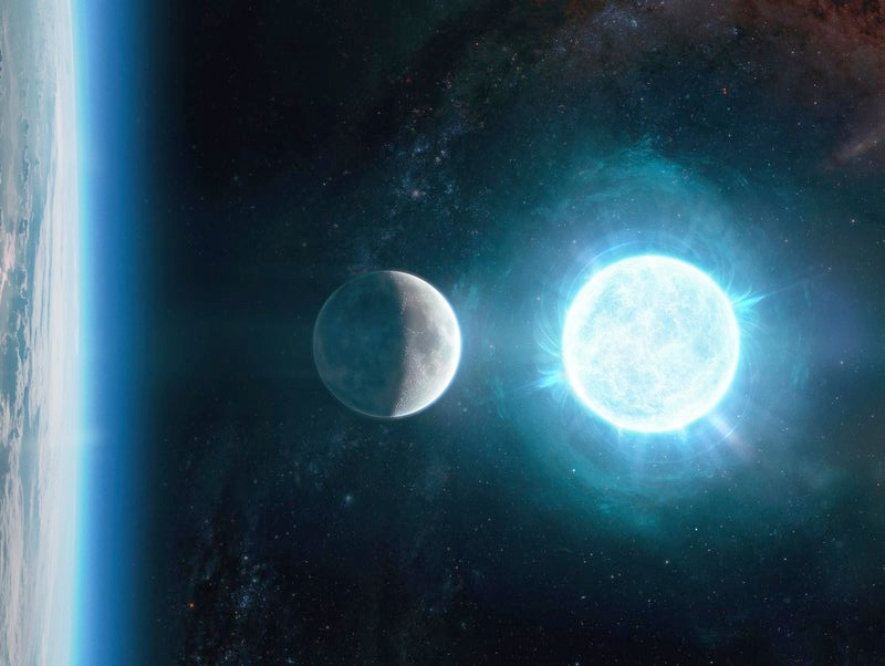 An artistic representation of a white dwarf and our Moon, for scale comparison. (Credit: G. Parisi)