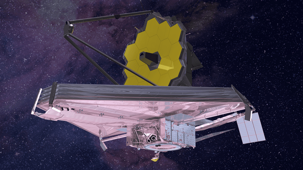 Une représentation artistique du télescope spatial James Webb (Crédit: NASA).
