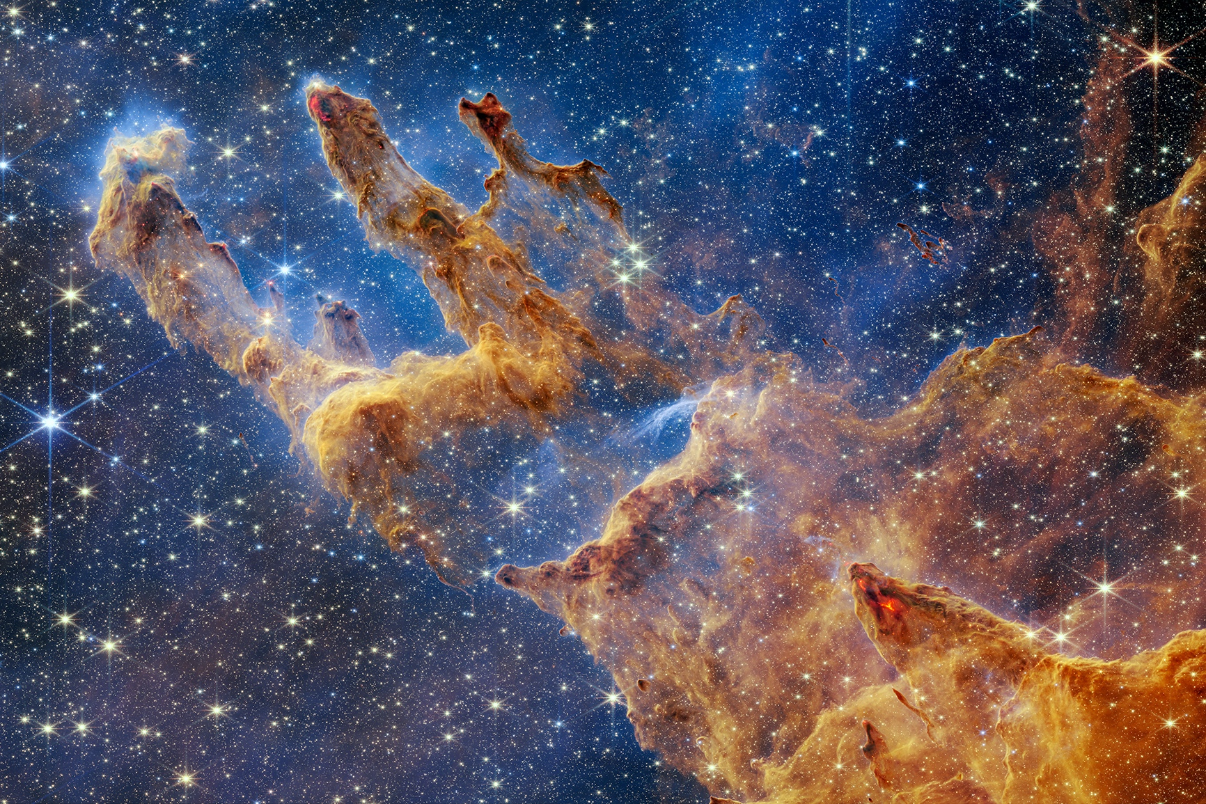 Une image des Pilliers de la Création prise par le télescope Webb. (Crédit: NASA/ESA/CSA/STScI)