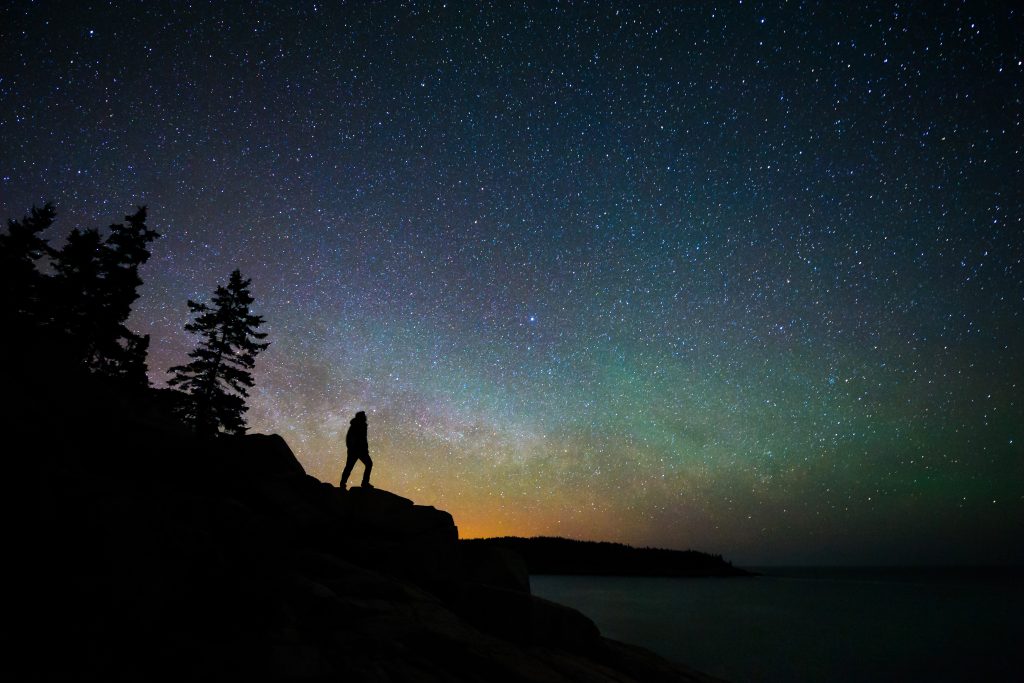 The silhouette of a person observing the night sky. (Credit: G. Poulin)
