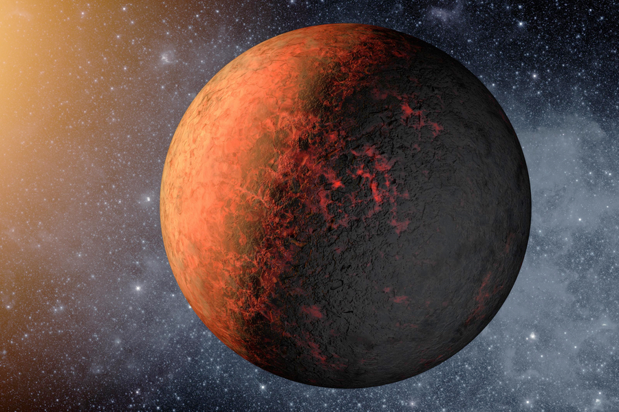 Représentation artistique d'une Super-Terre similaire à HD3167b, qui orbite dans le plan équatorial de son étoile. (Crédit: NASA/Ames/JPL-Caltech)