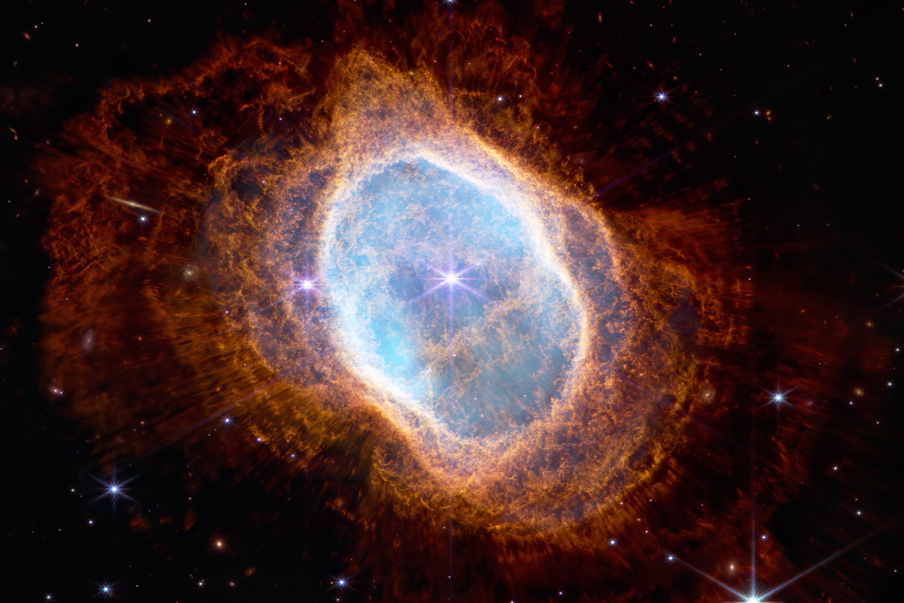 Une image de la Nébuleuse de l'anneau austral prise par le télescope Webb. (Crédit: NASA/ESA/CSA/STScI)