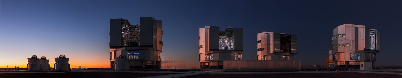 The 4 telescopes of the VLT in Paranal, Chile, where the ESPRESSO instrument is installed.