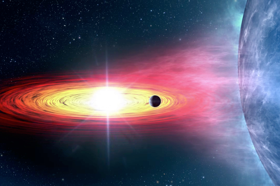 Une exoplanète en transit devant une binaire X. (Crédit: ESA)