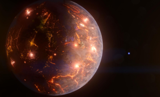A likely volcano-covered terrestrial world outside the Solar System