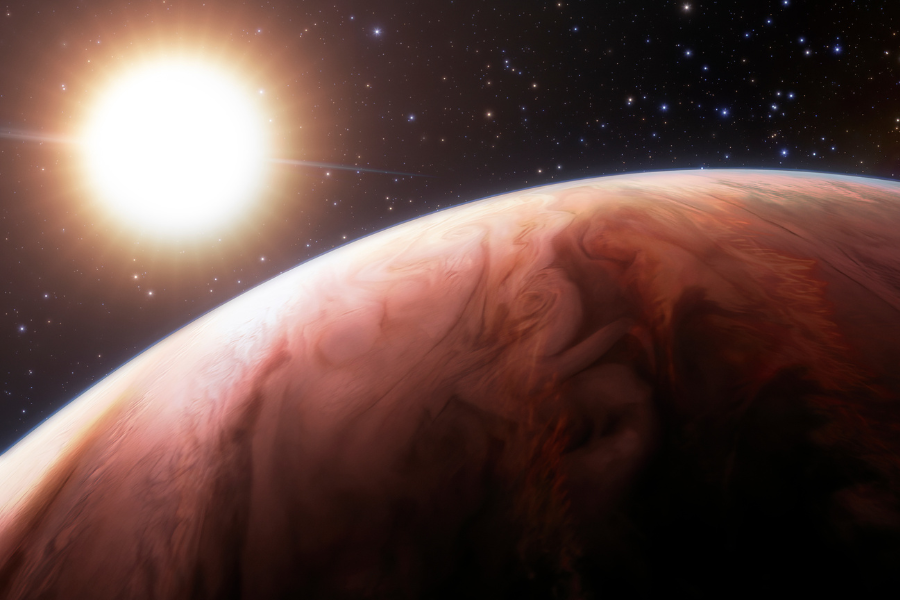 Représentation artistique de l’exoplanète géante WASP-76 b, est un monde extrêmement chaud qui gravite très près de son étoile géante. Crédit : International Gemini Observatory/NOIRLab/NSF/AURA/J. da Silva/Spaceengine/M. Zamani.