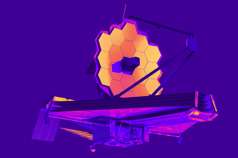 Artist's rendering of the James Webb Space Telescope. Credit: alex-mit (Getty Images), NASA. Filter by Canva.